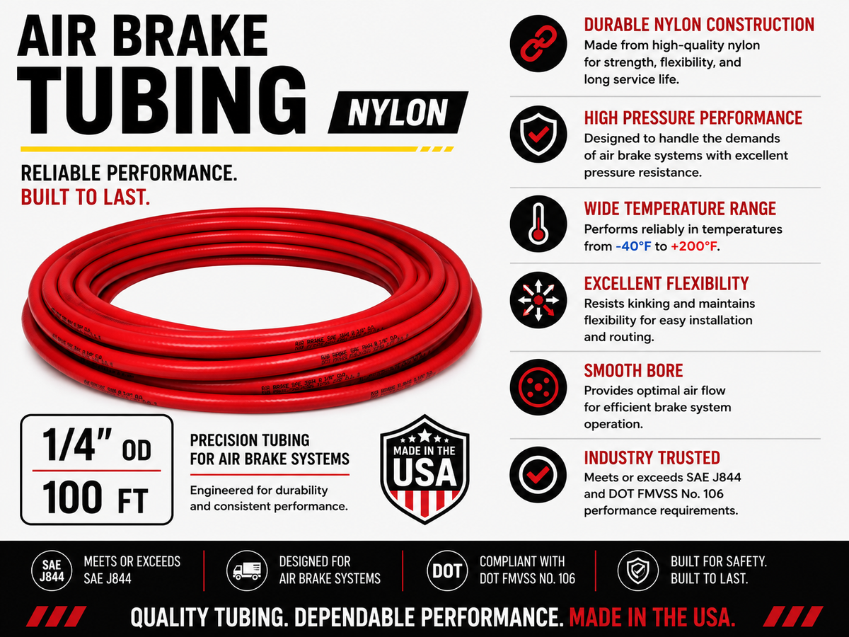 1/4" Air Brake Tubing – RED– Sold by the Foot