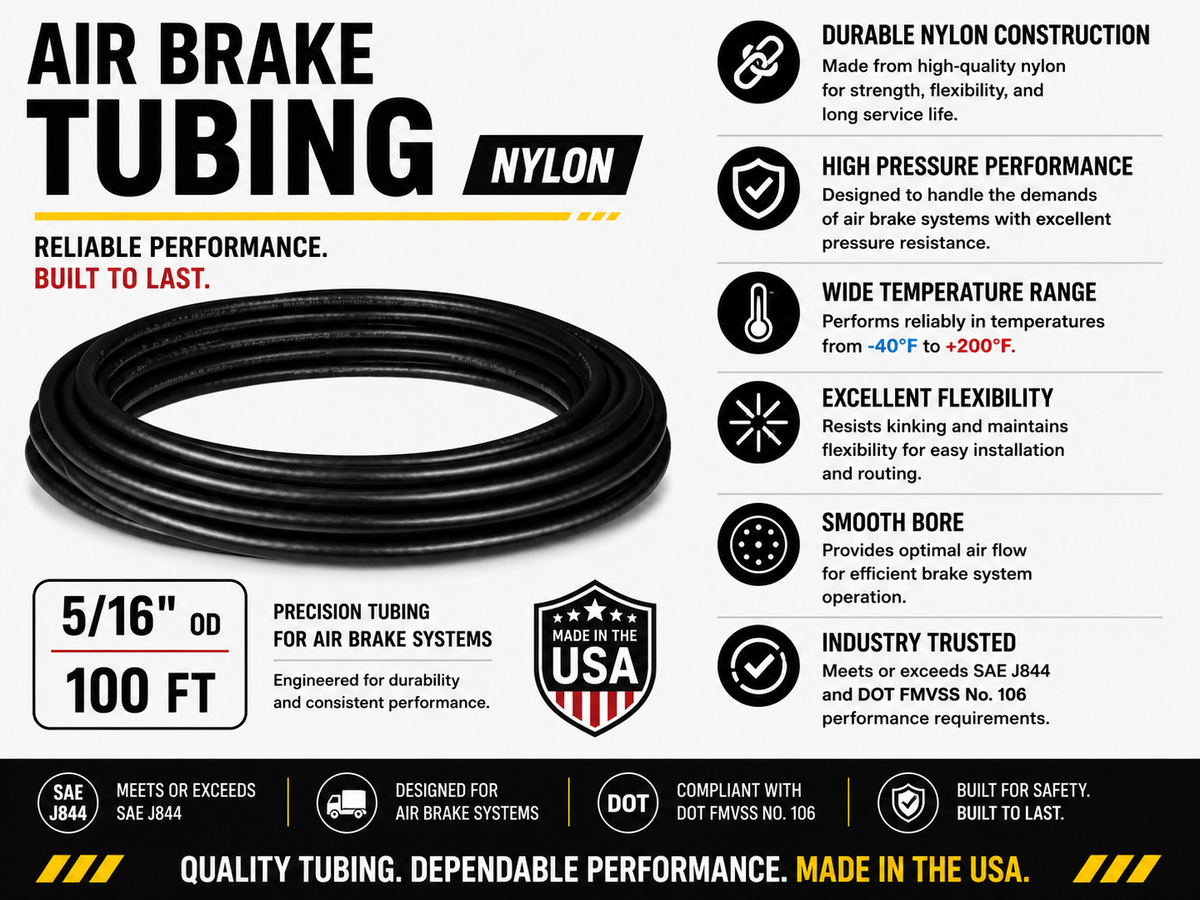 5/16" Air Brake Tubing – BLACK– Sold by the Foot