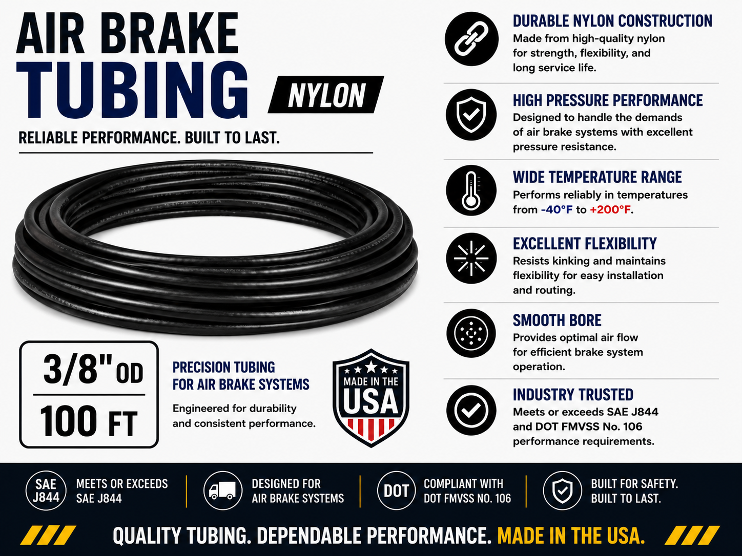 3/8" Air Brake Tubing – BLACK– Sold by the Foot