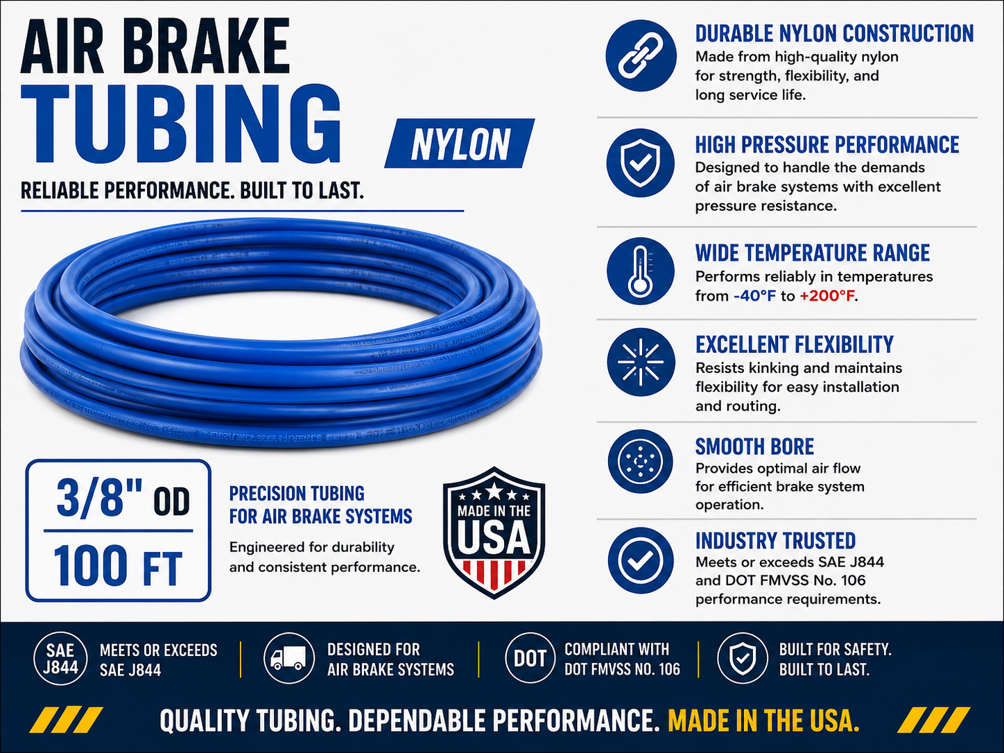 3/8" Air Brake Tubing – BLUE – Sold by the Foot