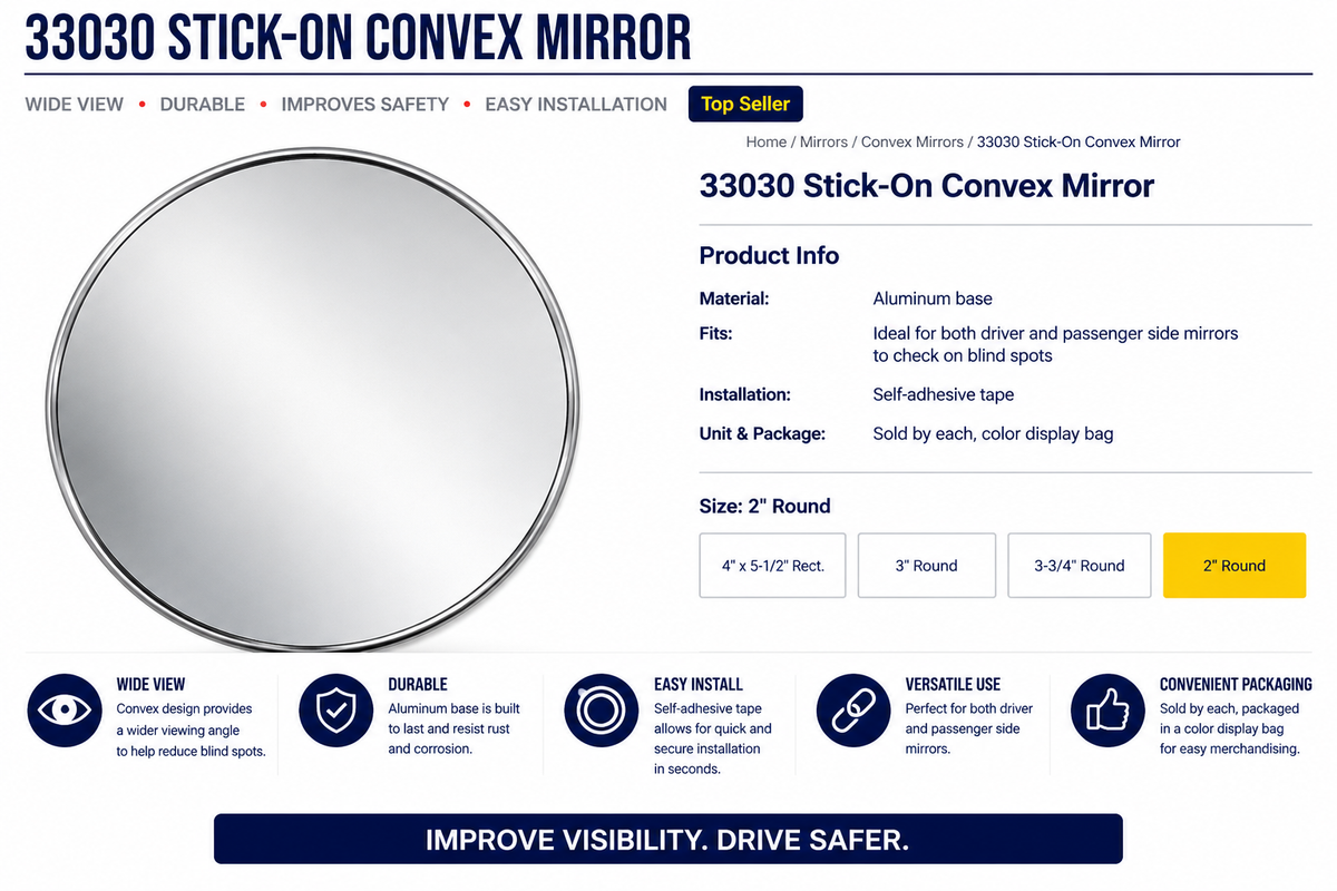 2" ROUND STICK-ON BLIND SPOT CONVEX MIRROR
