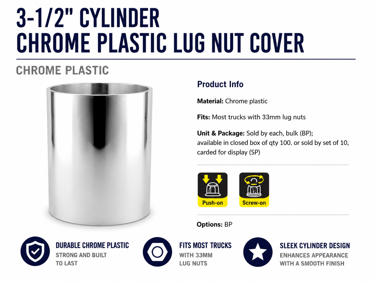 CR. PLASTIC CYLINDER PUSH-ON NUT COVER 33MM X 3-1/2"H