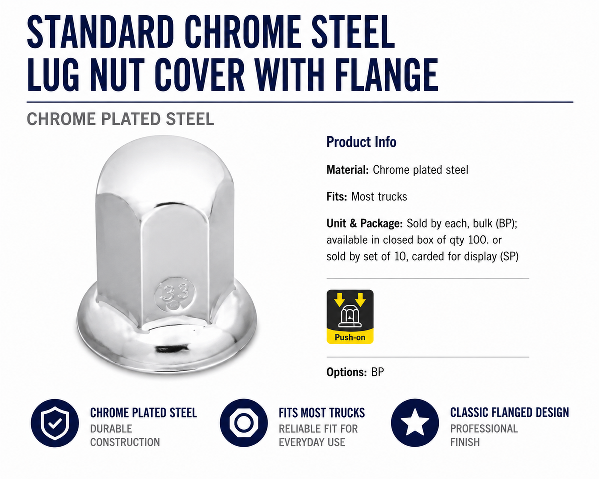 CR. STEEL PUSH-ON NUT COVER W/ FLANGE 33MM X 2-1/2"