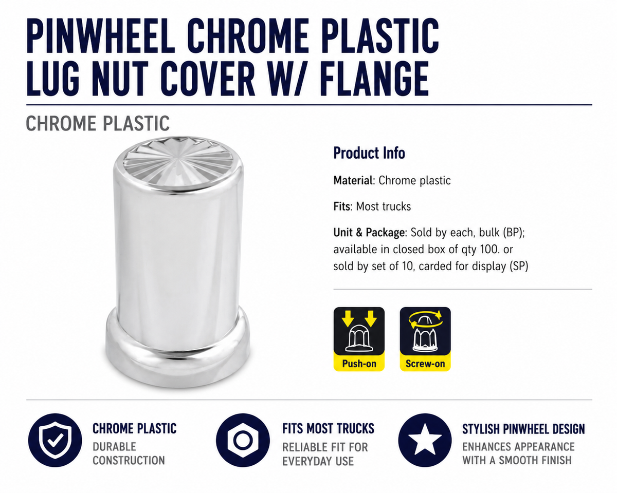 CR. PL. PIN WHEEL SCREW-ON NUT CVR W/FLANGE 33MMX3-3/8"