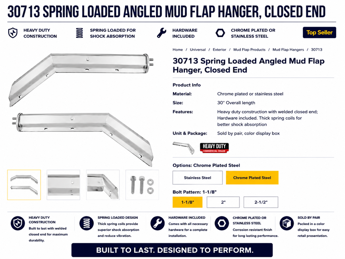 CR SPRING LOAD MUD FLAP HANGER STRAIGHT, 1-1/8" BOLT CENTERS