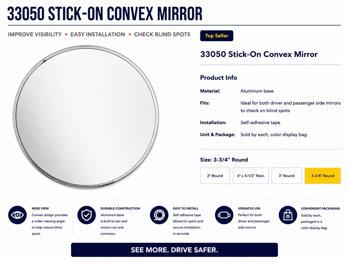 3-3/4" ROUND STICK-ON BLIND SPOT CONVEX MIRROR