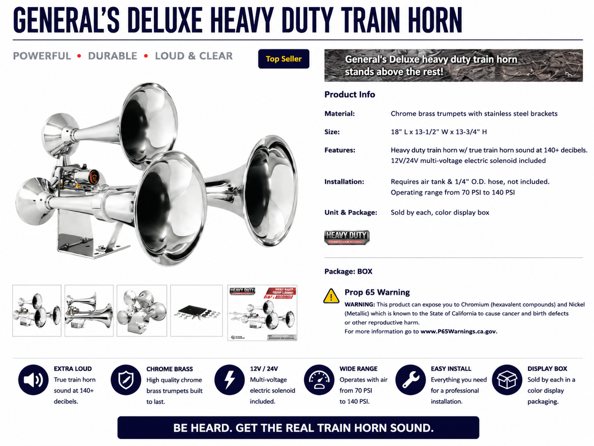 CR. HEAVY DUTY TRAIN HORN W/ S.S. "L" BASE BRACKET 12V/24V