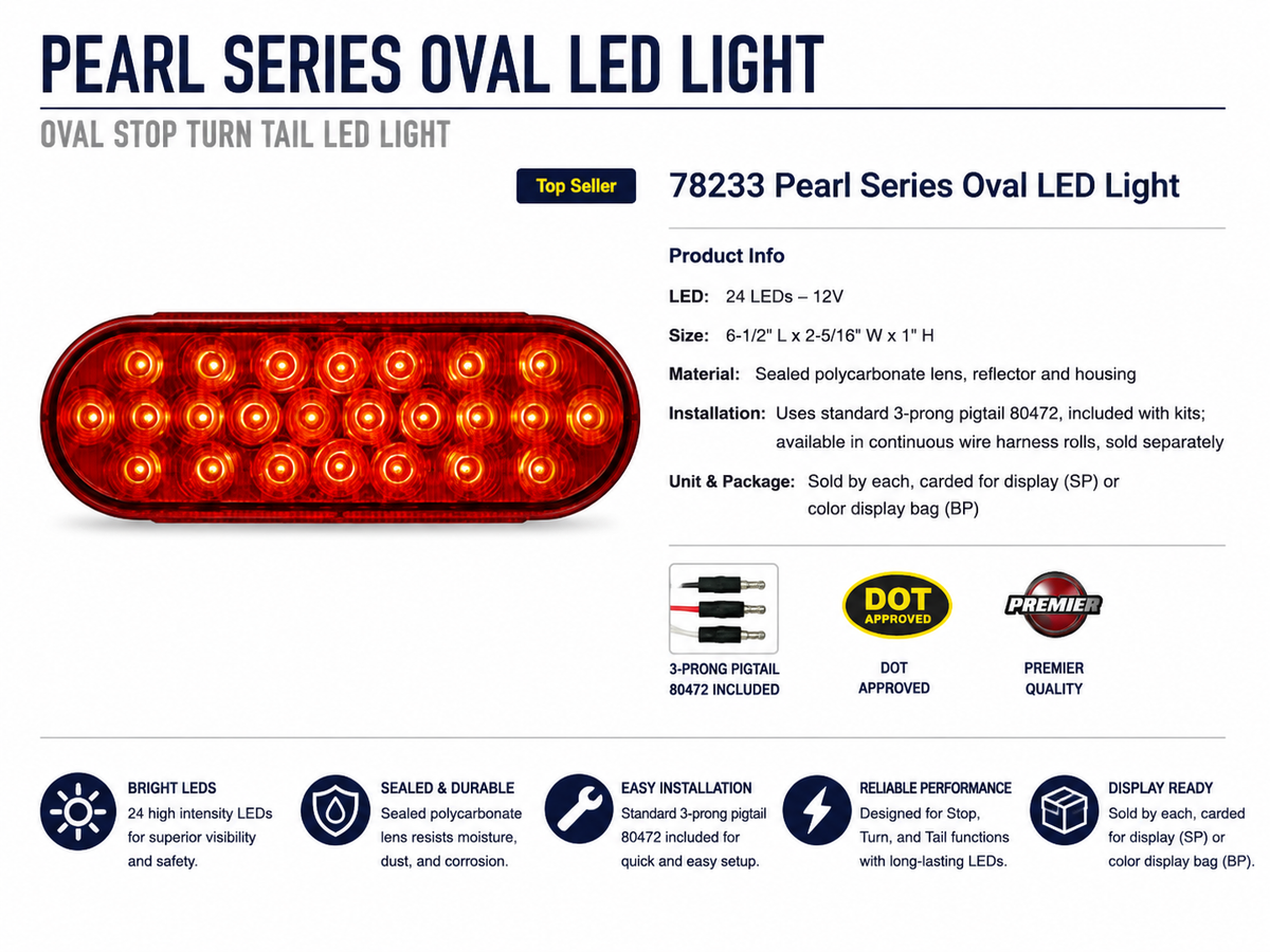 OVAL PEARL RED 24 LED LIGHT, RED LENS.
