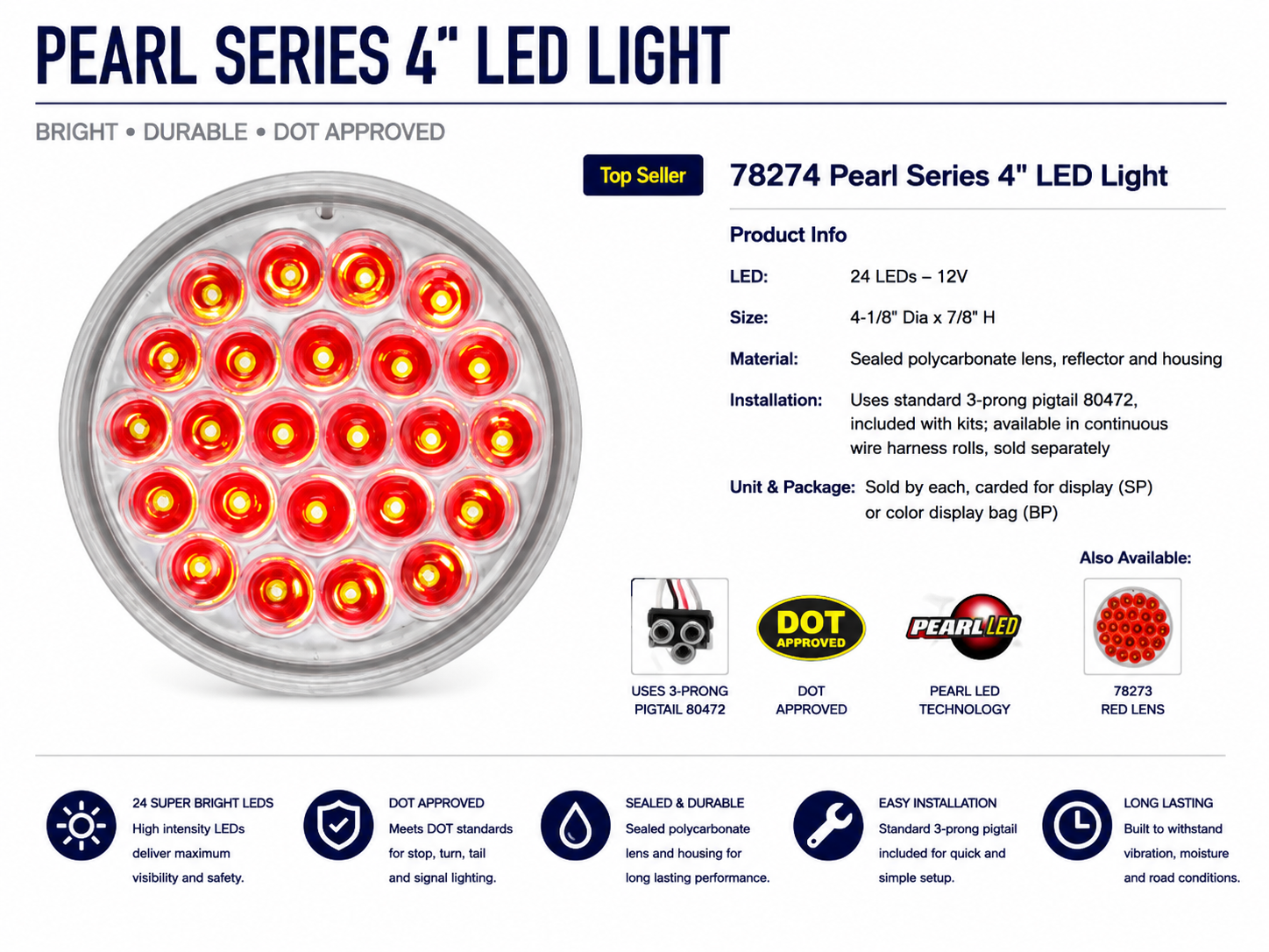 4" PEARL RED 24-LED LIGHT, CLEAR LENS