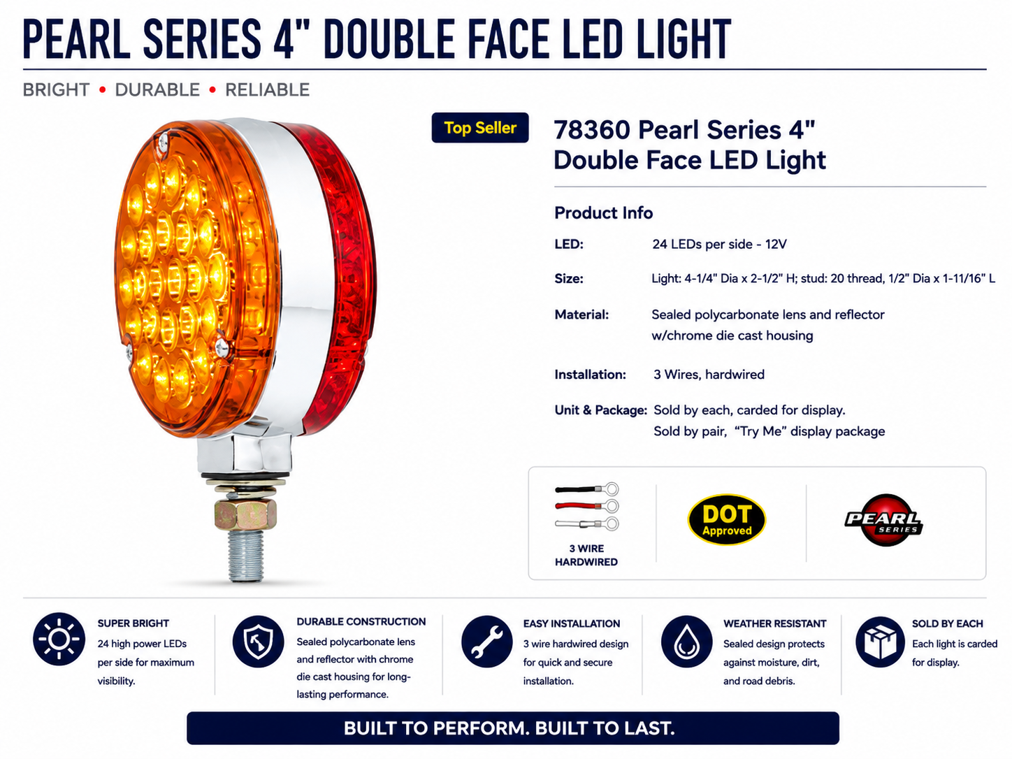 4" PEARL DOUBLE FACE RED/AMBER LED LIGHT, 24-LED PER SIDE