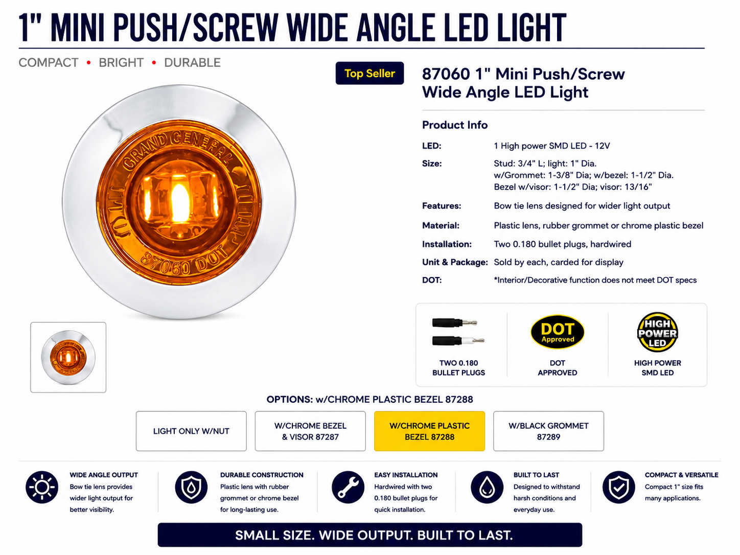 1" MINI AMBER/AMBER 1 LED LIGHT W/CR. PLASTIC BEZEL