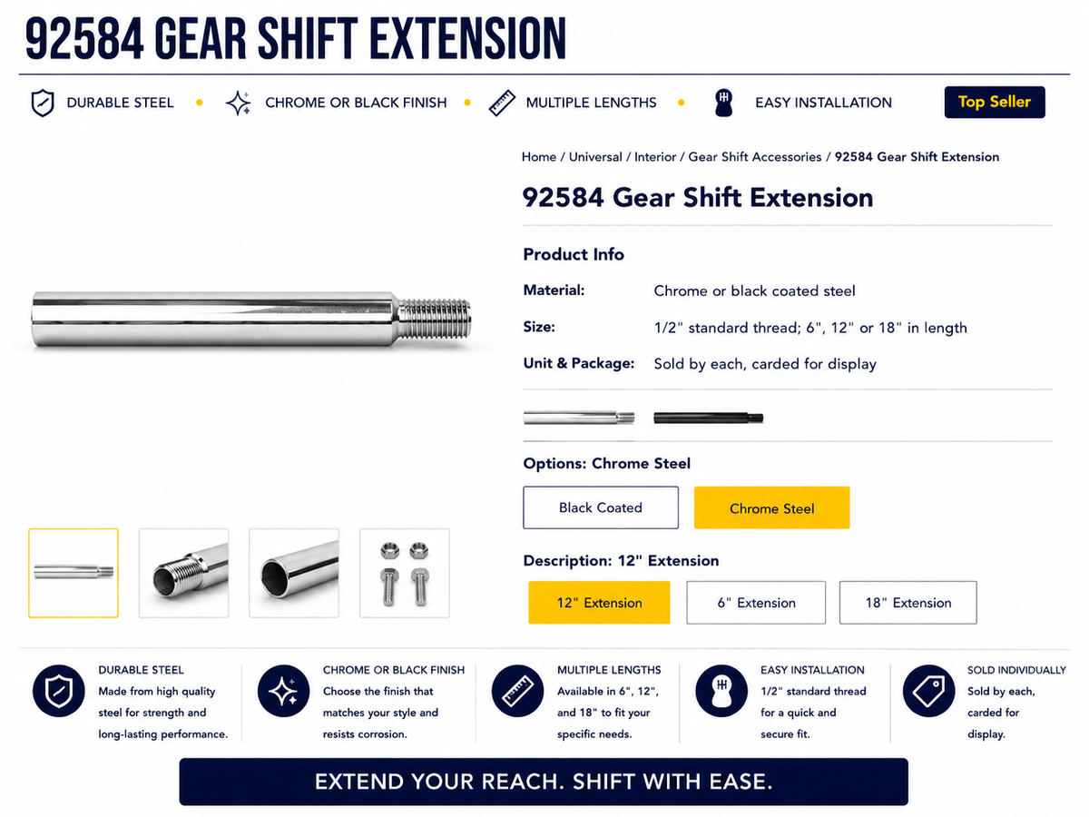 12" LONG CR. STEEL GEAR SHIFT EXTENSION