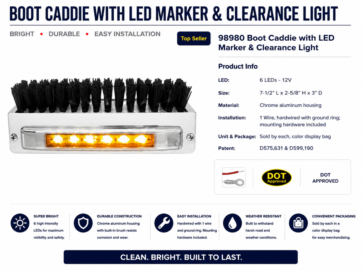 CR. ALUM. BOOT CADDIE W/ BLACK BRUSH & AMBER/AMB 6 LED LIGHT